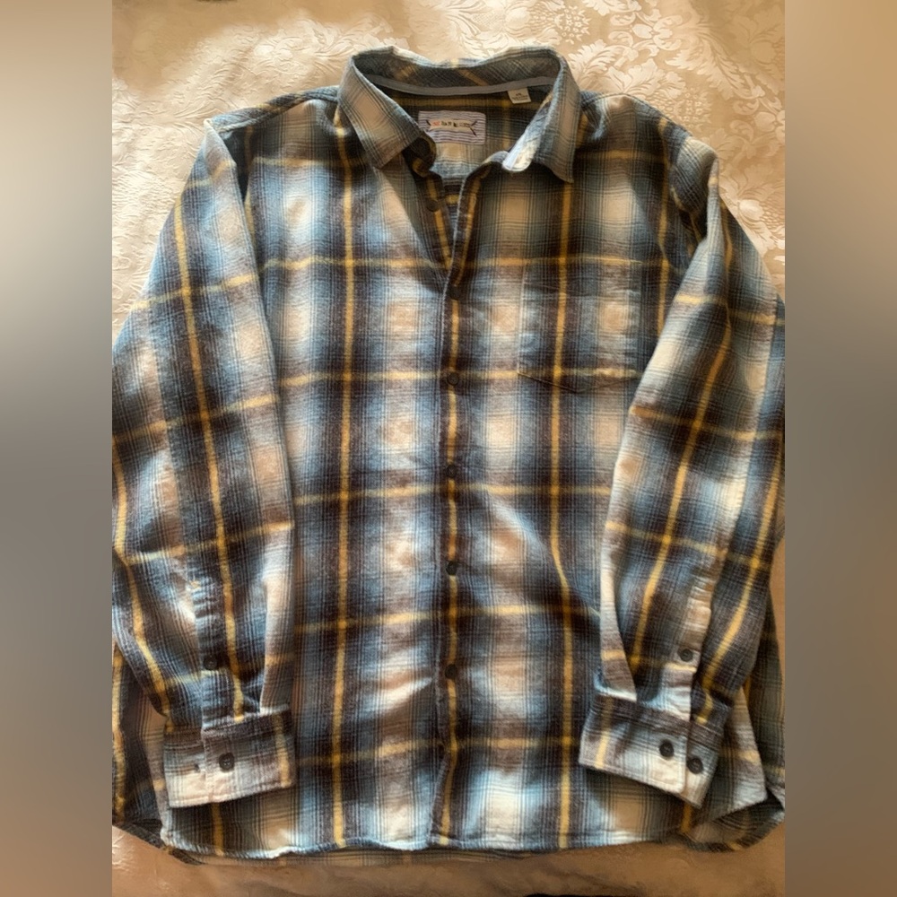 32 Bar Blues-Men’s Plaid Flannel Feel Button Down-XXL